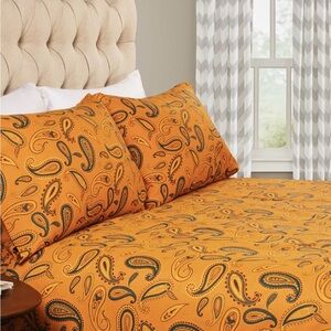 SUPERIOR Cotton Flannel Paisley Patterned Orange King Bedding Set